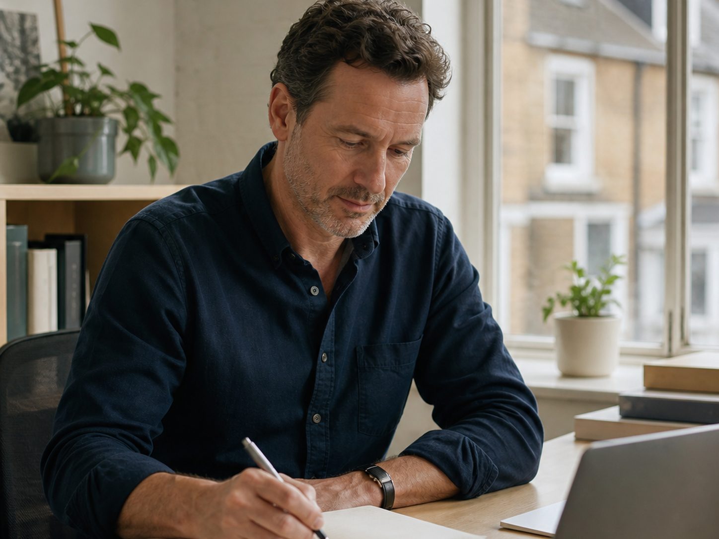A business owner checking the company's finances at a desk